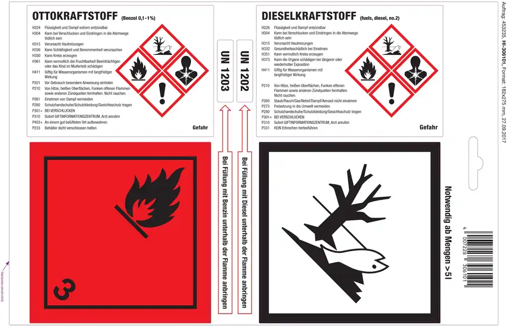 Billig Hünersdorff Gefahrstoff-Aufkleber Ottokraftstoff & Dieselkraftstoff