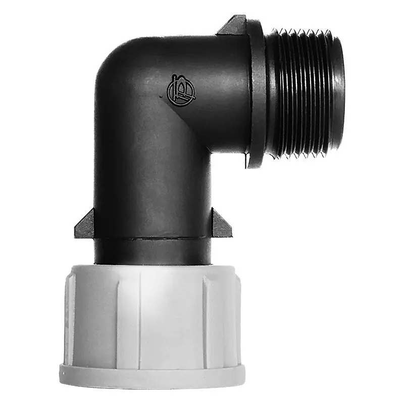 Gewindefitting PP, Winkel, 3/4" Außengewinde x 3/4" Innengewinde Überwurf Echt