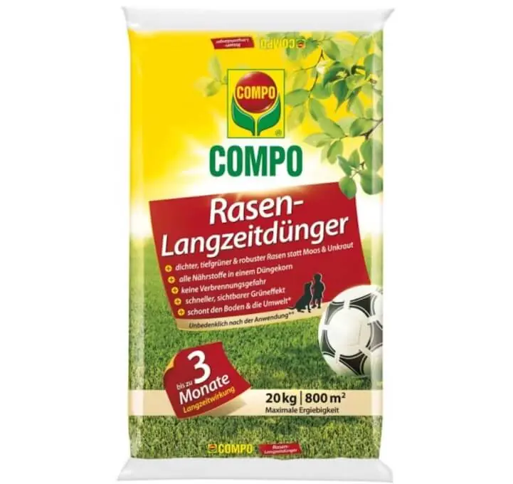 Versand Am Gleichen Tag COMPO Rasen-Langzeitdünger 20 kg, Rasenpflege, 800 m², Langzeitwirkung 3 Monate, NPK 14+3+9