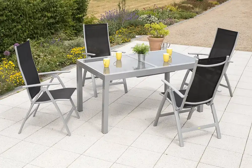YOURSOL by Merxx Gartenmöbel Set Carrara 4 Personen mit Ausziehtisch 160 - 220 cm, Klappstühle Versand Am Gleichen Tag