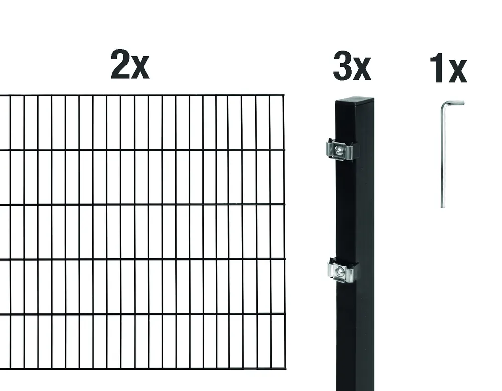 Alberts Komplettset Doppelstabmattenzaun, Schwarz, Mattenbreite 2 m, 0,80 m hoch, 4 m lang Neue Ware