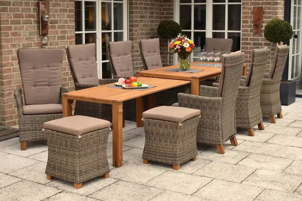 YOURSOL by Merxx Gartenmöbel Set Toskana 8 Personen mit Flex Ausziehtisch 185 - 370 cm und 2 Hockern Meistverkauft