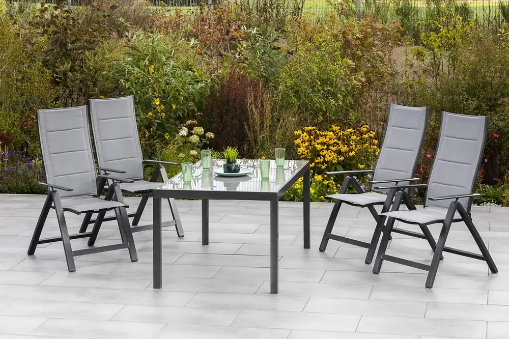 YOURSOL by Merxx Gartenmöbel Set Florenz für 4 Personen mit Tisch 150 x 90 cm, Alu Klappstühle Knallerangebot