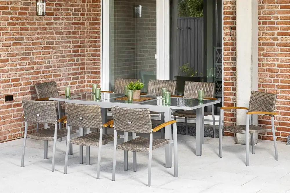 YOURSOL by Merxx Gartenmöbel Set Silano 8 Personen mit Ausziehtisch 160 - 220 cm, Aluminium, Grau Aktuell