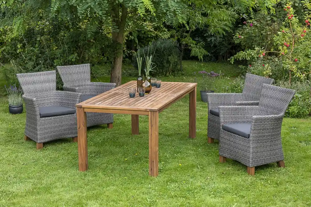Schnäppchen YOURSOL by Merxx Gartenmöbel Set Toskana 4 Personen mit Tisch 185 x 90 cm, Grau, Akazie Holztisch