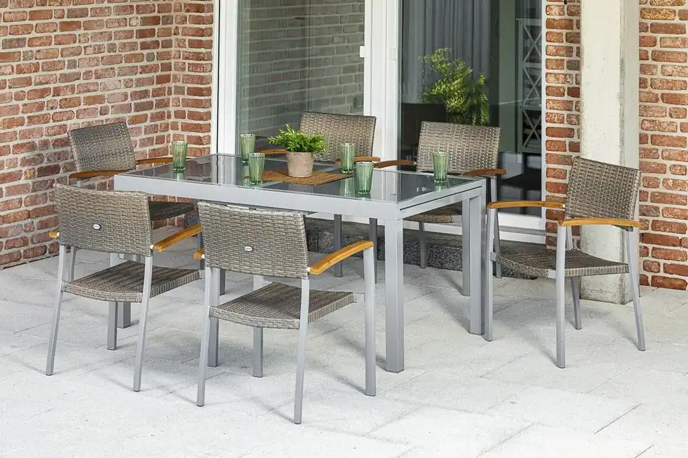 Solange Der Vorrat Reicht YOURSOL by Merxx Gartenmöbel Set Silano 6 Personen mit Ausziehtisch 160 - 220 cm, Glasplatte, Grau