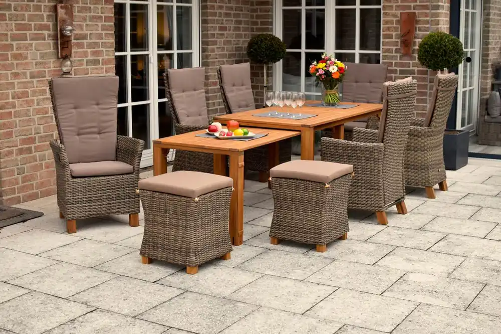 Neue Ware YOURSOL by Merxx Gartenmöbel Set Toskana 6 Hochlehner, 2 Hocker, Flex Ausziehtisch 185 - 370 cm