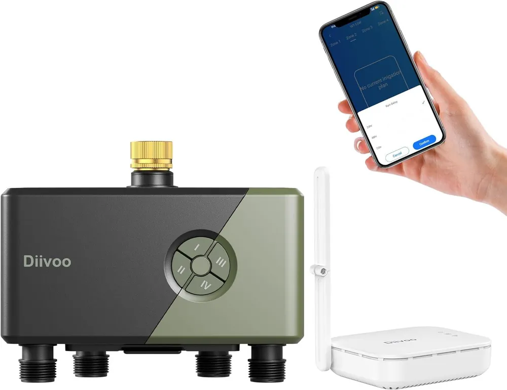 Diivoo WLAN Bewässerungscomputer 4 Ausgänge Wasserzeitschaltuhr Gartenbewässerungssystem Billig