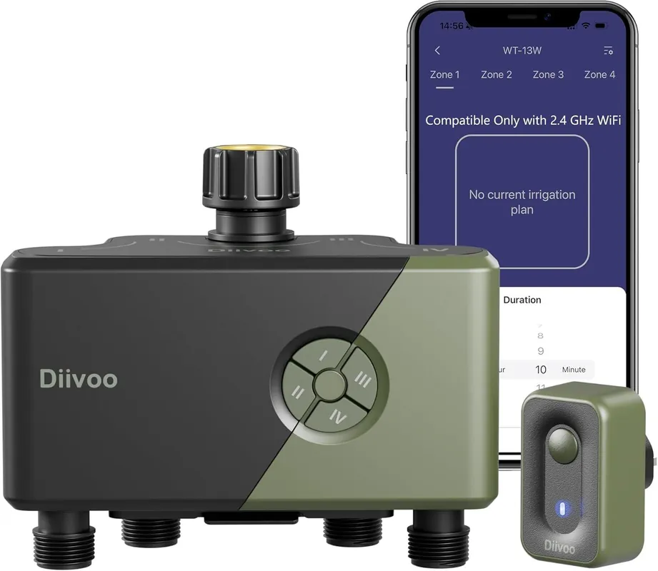 Finale Aktion Diivoo Bewässerungscomputer WLAN 4 Ausgänge Automatische Bewässerungsuhr mit WiFi Hub für Garten Rasen