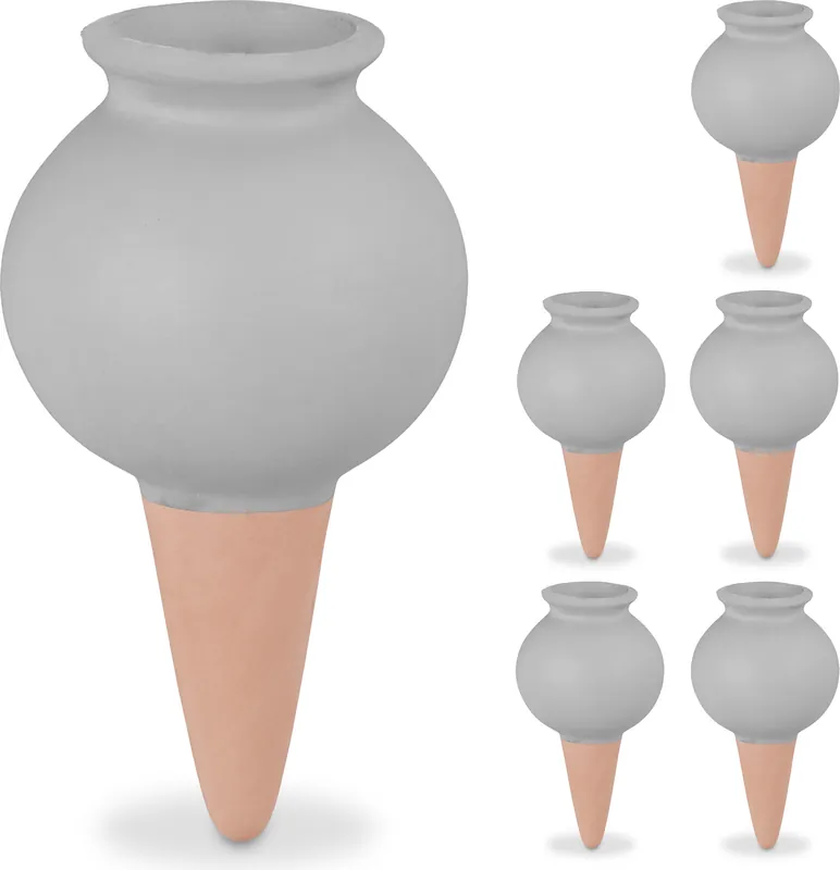 Relaxdays Tonspitzen Bewässerung, 6er Set, Wasserspender für Zimmerpflanzen & Balkonkästen, Gießkegel, terrakotta/grau Beliebt