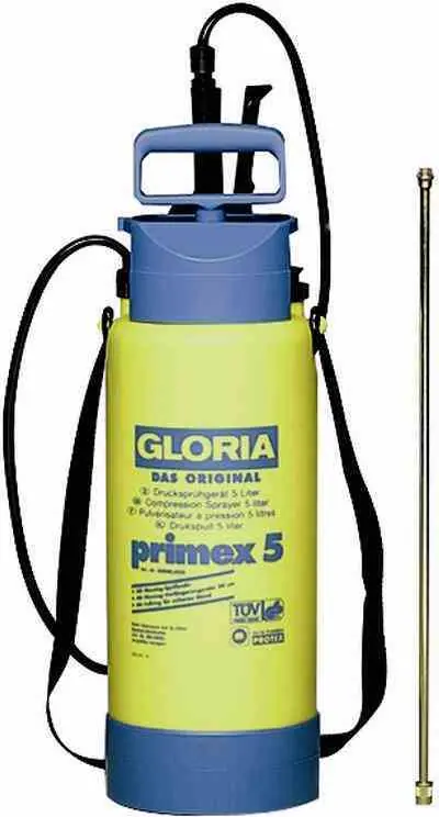 Nur Heute GLORIA Primex 5, Kompressionsgartenspritzer, 7 l, 5 l, Blau, Gelb, Kunststoff, Messing