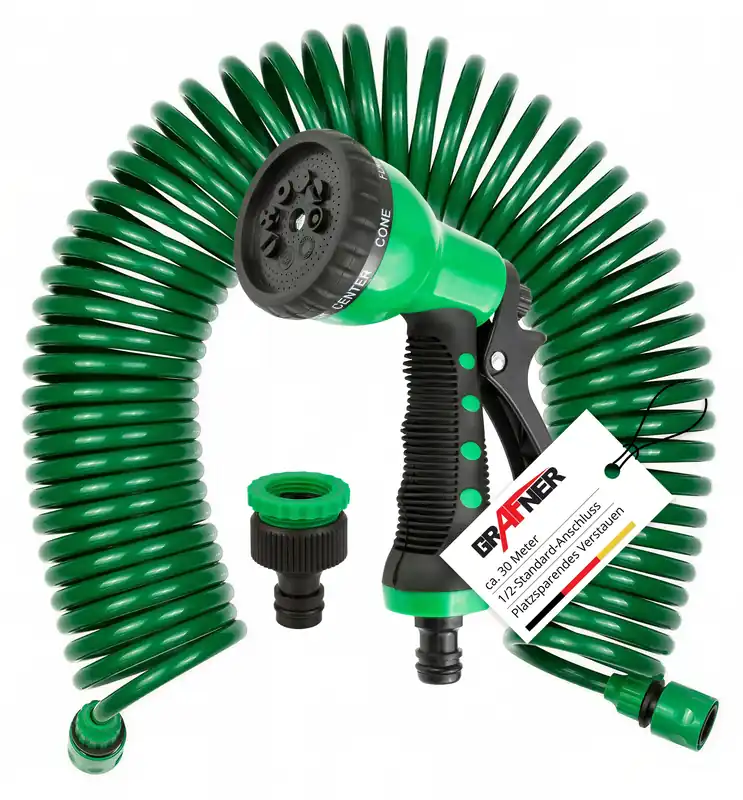 Sichere Zahlung Grafner® Spiralschlauch 1/2" Gartenschlauch inkl. 8 Funktionen Brause 30m