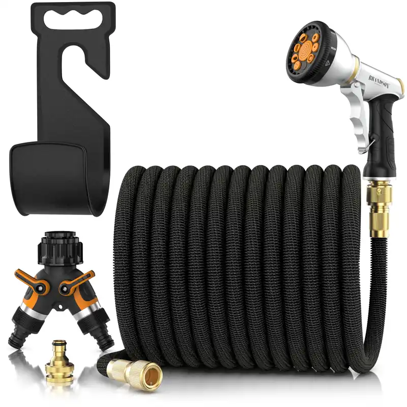 Abverkauf Brandson Gartenschlauch flexibel 7,55-22,5m, Flexischlauch, Wasserschlauch, 9 Funktionsdüsen, Set aus Gartenschlauch, Gartenbrause, 2-Wege-Verteiler, Wandaufhängung, 3/4-Zoll 1/2-Zoll