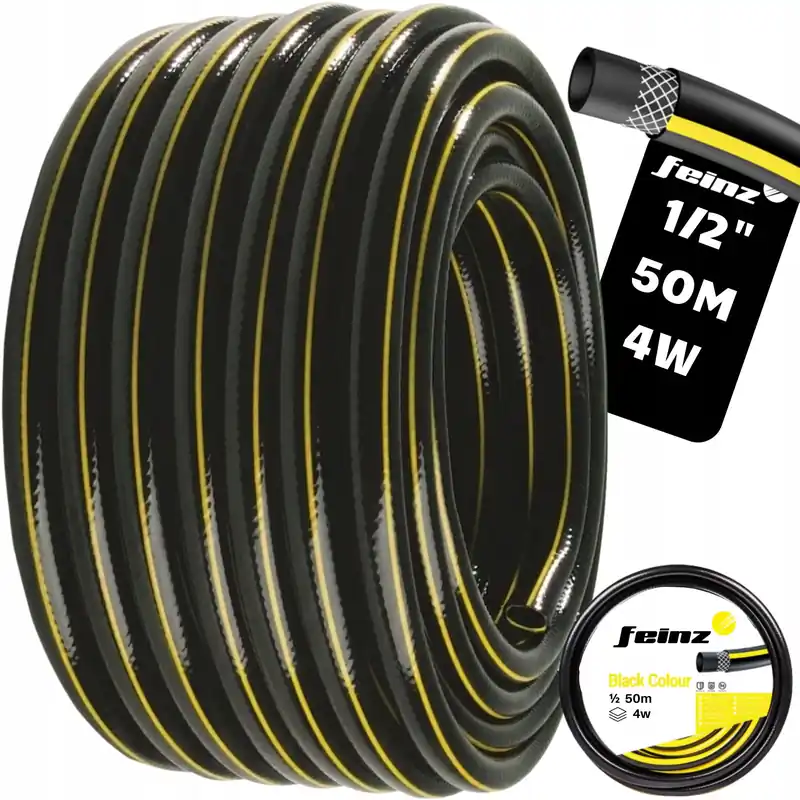 Gartenschlauch verstärkt FEINZ - 1/2‘ - 50m - Schwarz - langlebig und flexibel - ideal für Gartenpflege Neu