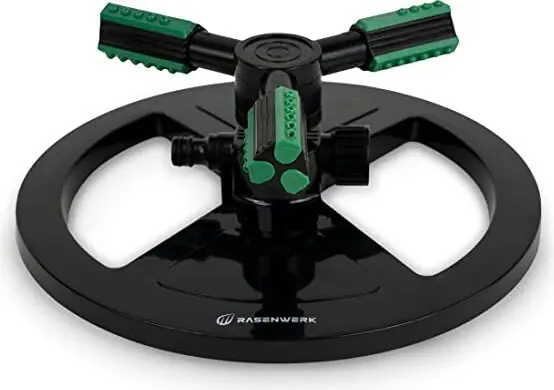 RASENWERK® - Kreisregner - Sprinkler Dreiarmig - 360 Grad Rasen Sprenger Rasensprenger - Zur Bewässerung im Garten - Für große und kleine Wiesen Flächen Günstig
