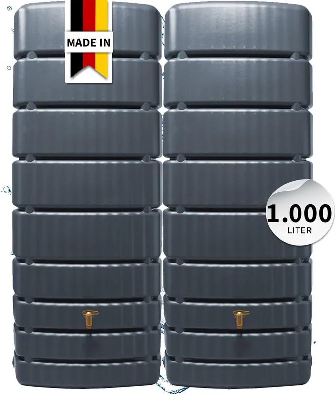 4rain SLIM Wandtank-Set 1000 Liter graphite grey, 2 x SLIM 500 L inkl. Verbindungsset Garantierte Lieferung