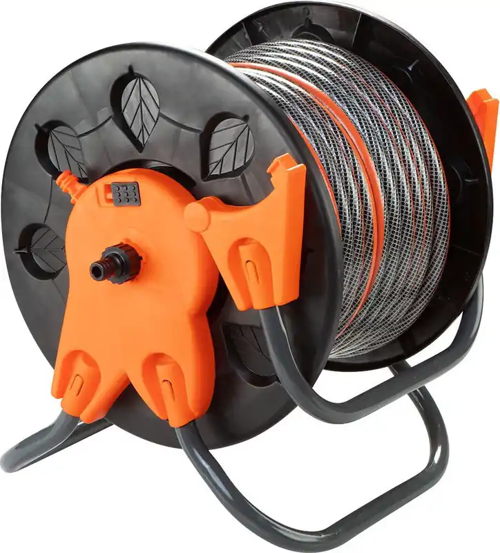 Preisreduziert NEO TOOLS Schlauchtrommel bis 60 m Gartenschlauch (1/2") - Schwarz/Orange Schlauchhalter aus Hochwertiger Kunststoff (PP, ABS) und Stahl