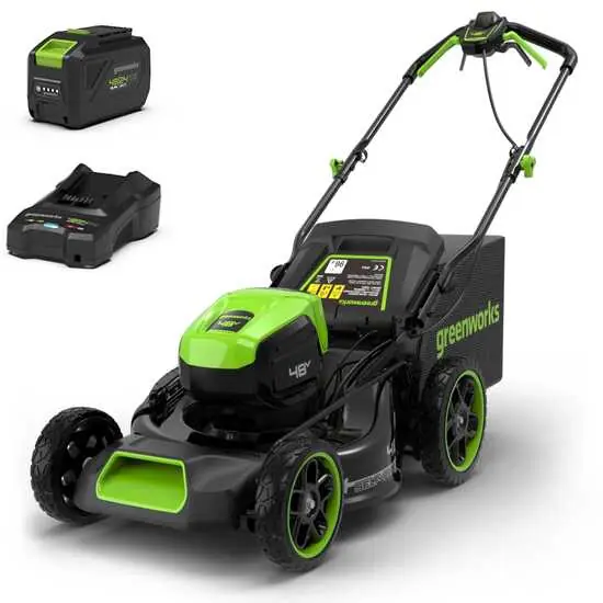 Direktkauf Greenworks GD48LM46SPIIK4 - Akku-Rasenmäher selbstangetrieben - 48V/4Ah - Schnittbreite 46 cm